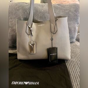Emporio Armani Leather Tote Bag Gray
